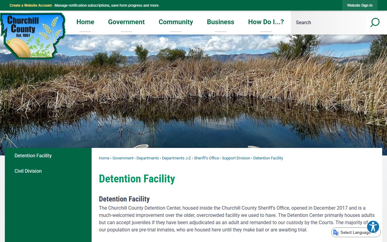 Churchill County Detention Center inmate population and jail capacity information
