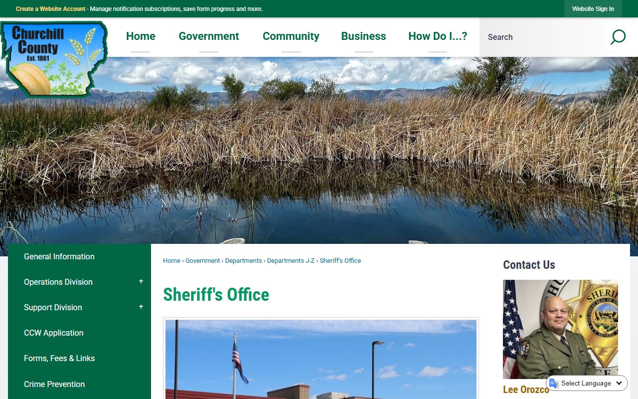 Churchill County inmate records Sheriff's Office contact and app information