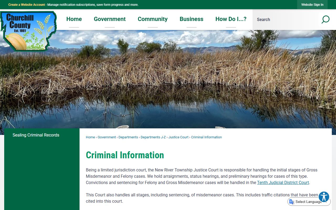 Churchill County court records after arrest Justice Court criminal information