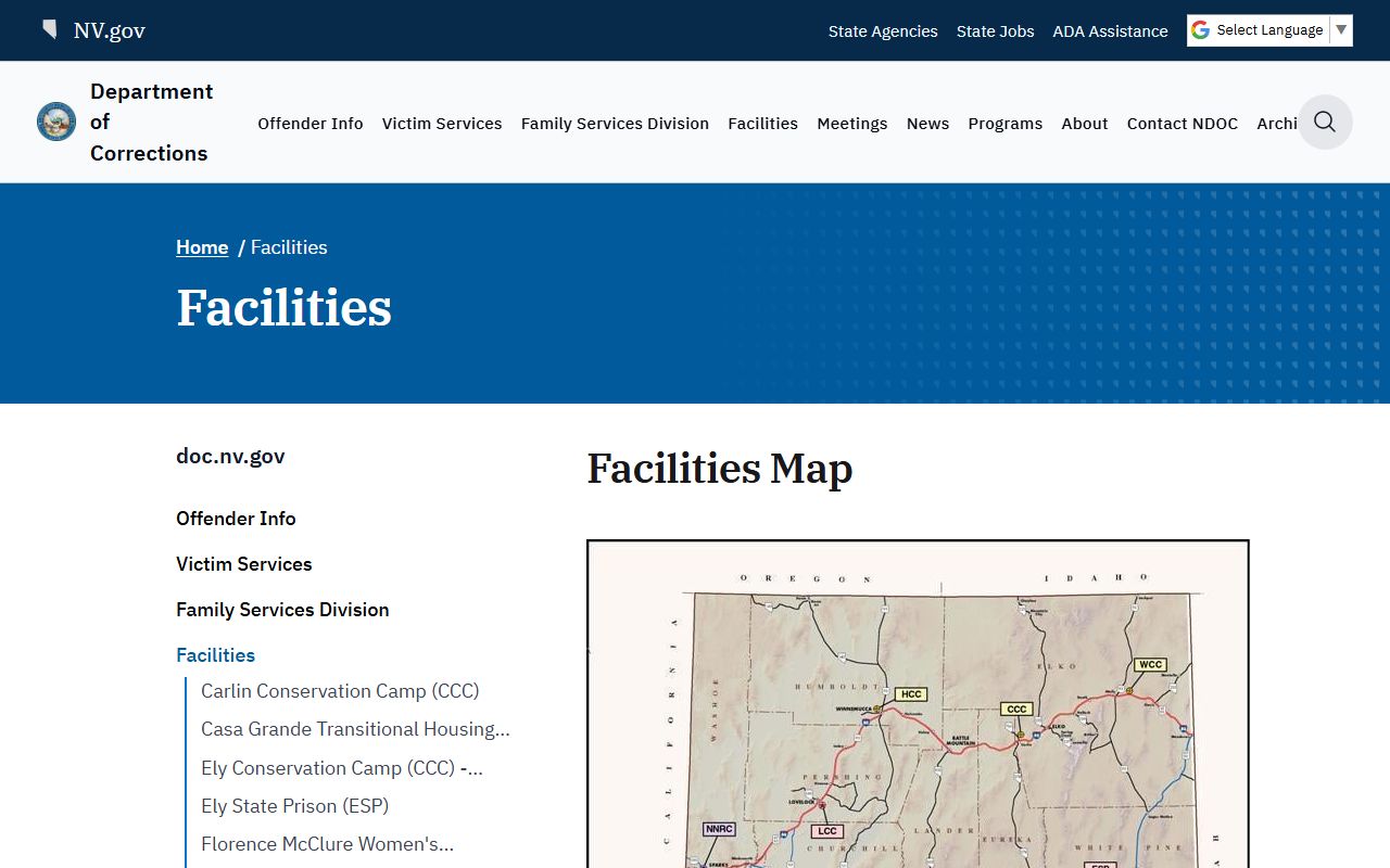 Nevada prison facilities list for Churchill County inmate records after sentencing