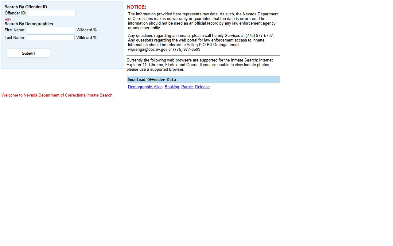Nevada NDOC inmate search for Churchill County state prison custody